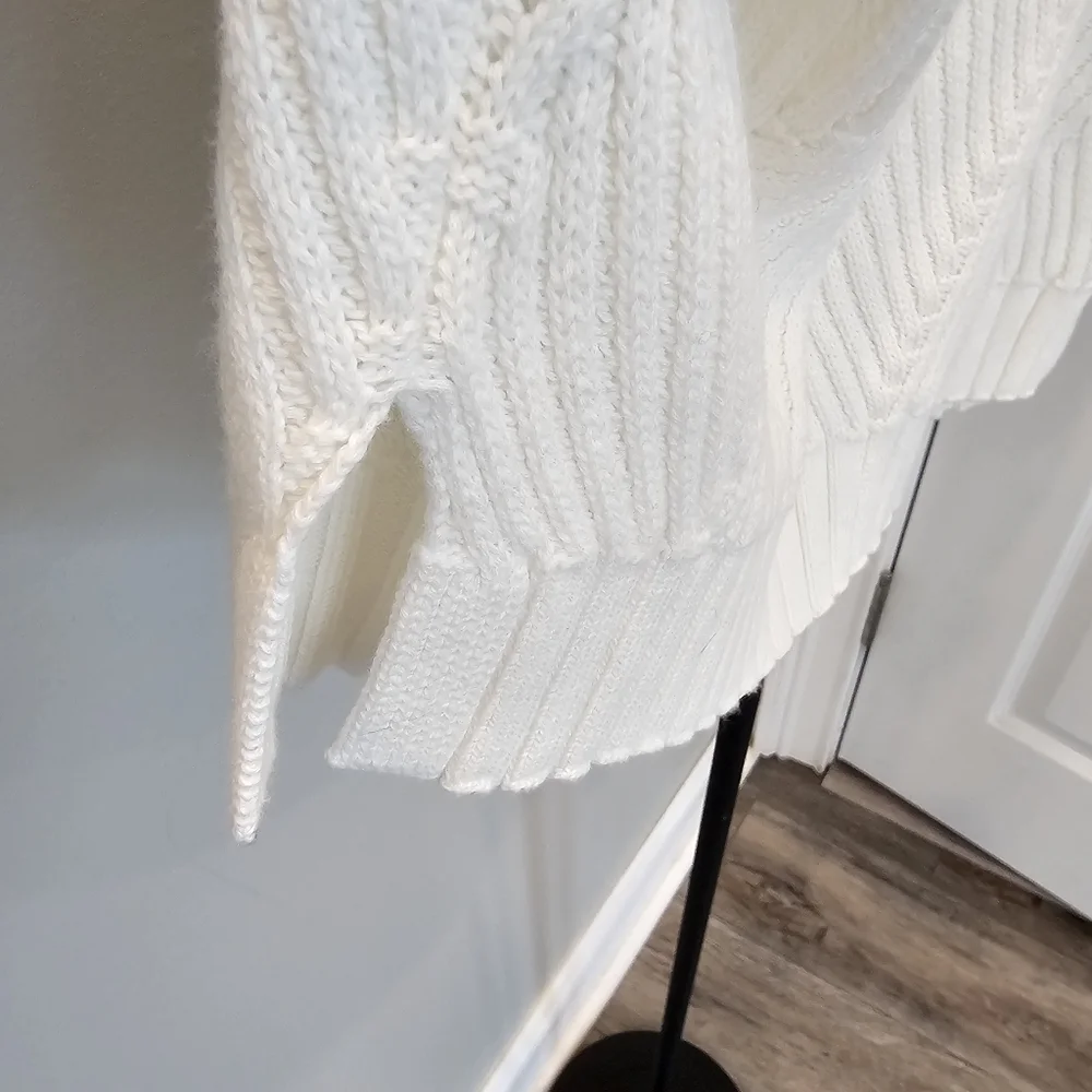 Marble Cream Cable Knit Sweater Vest With Cowl Neck MED